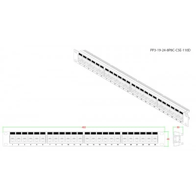 Патч-панель Hyperline PP3-19-24-8P8C-C5E-110D Патч-панель Hyperline PP3-19-24-8P8C-C5E-110D