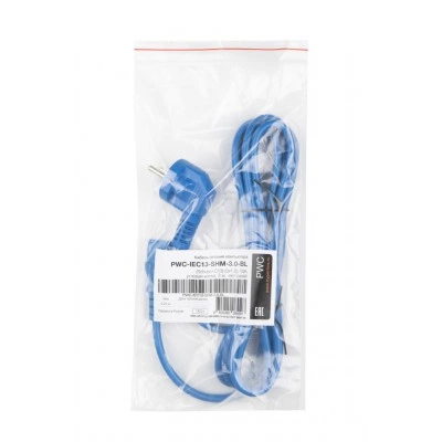 Кабель электропитания Hyperline PWC-IEC13-SHM-3.0-BL Кабель электропитания Hyperline PWC-IEC13-SHM-3.0-BL
